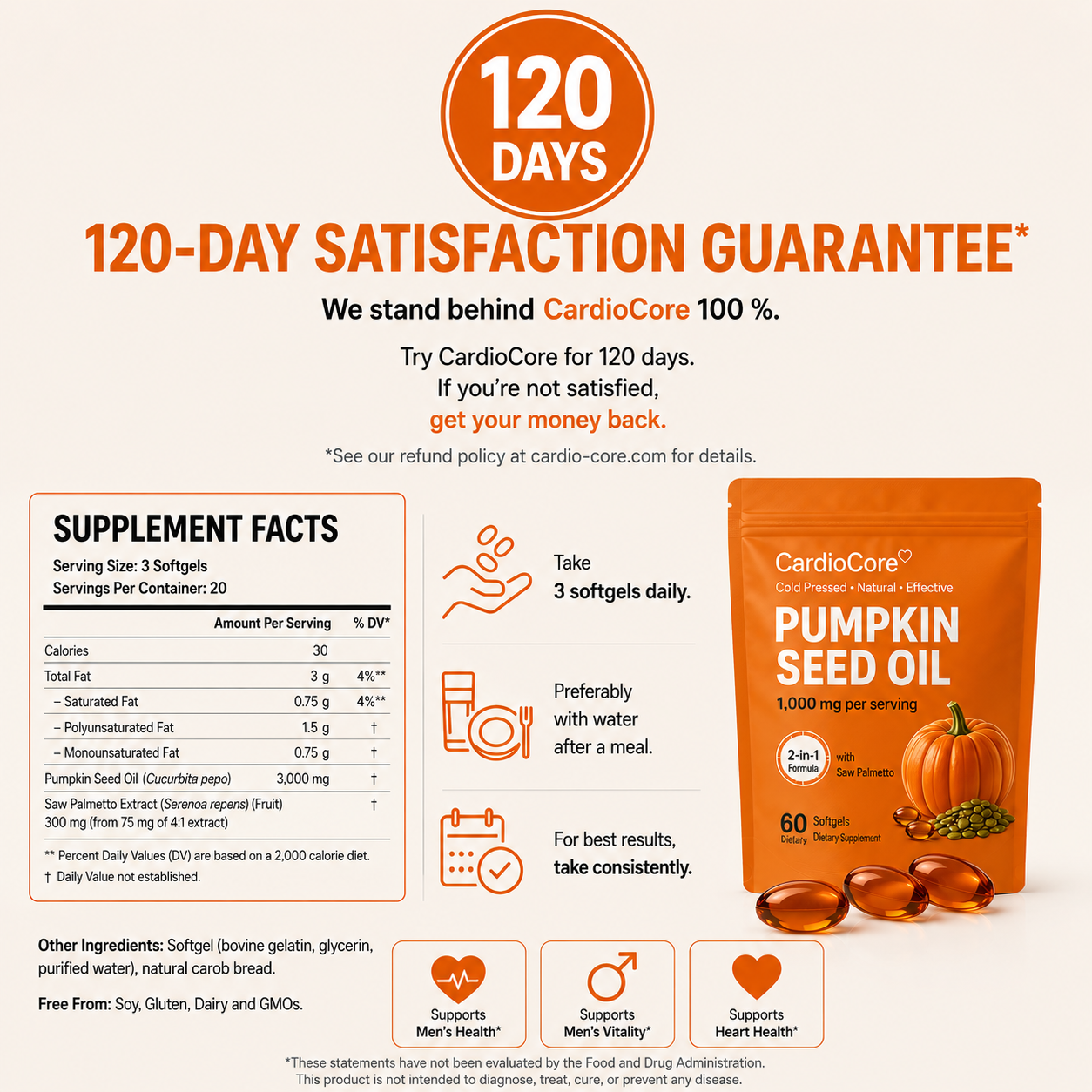 CardioCore® Pumpkin Seed Oil + Saw Palmetto Softgels